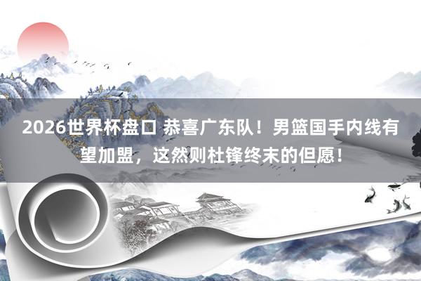 2026世界杯盘口 恭喜广东队！男篮国手内线有望加盟，这然则杜锋终末的但愿！