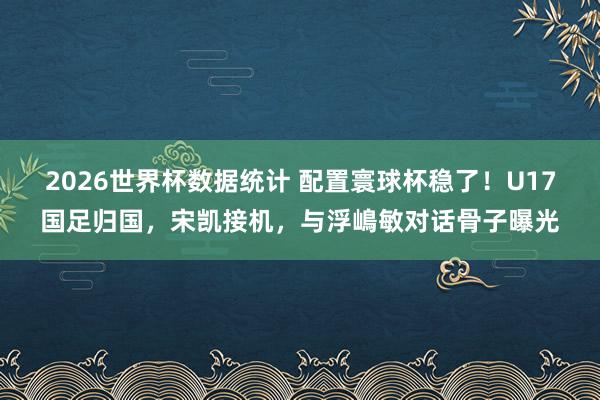 2026世界杯数据统计 配置寰球杯稳了！U17国足归国，宋凯接机，与浮嶋敏对话骨子曝光