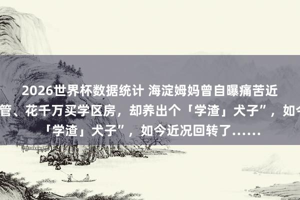2026世界杯数据统计 海淀姆妈曾自曝痛苦近况：“我，海归高管、花千万买学区房，却养出个「学渣」犬子”，如今近况回转了……
