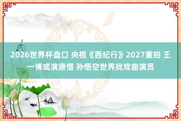 2026世界杯盘口 央视《西纪行》2027重拍 王一博或演唐僧 孙悟空世界找戏曲演员