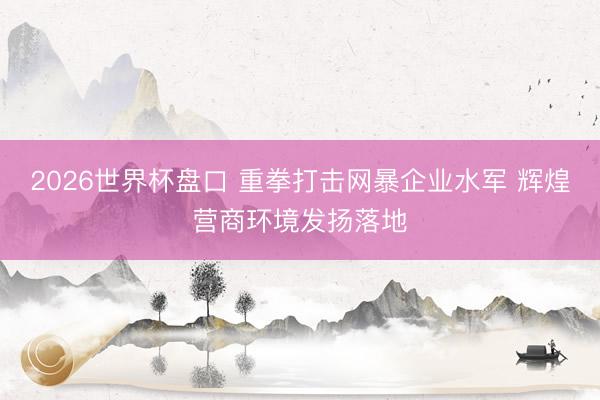 2026世界杯盘口 重拳打击网暴企业水军 辉煌营商环境发扬落地