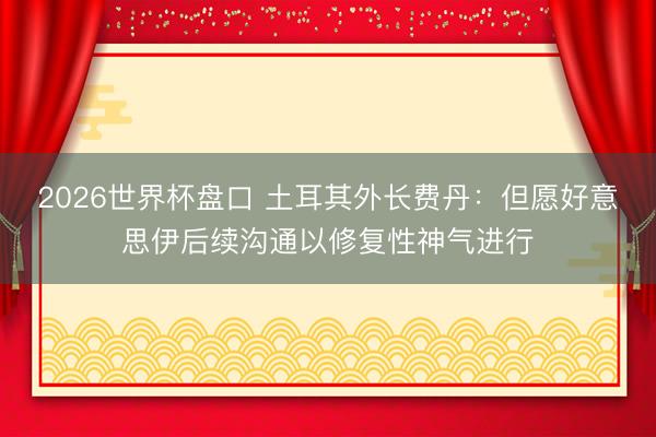 2026世界杯盘口 土耳其外长费丹:但愿好意思伊后续沟通以修复性神气进行